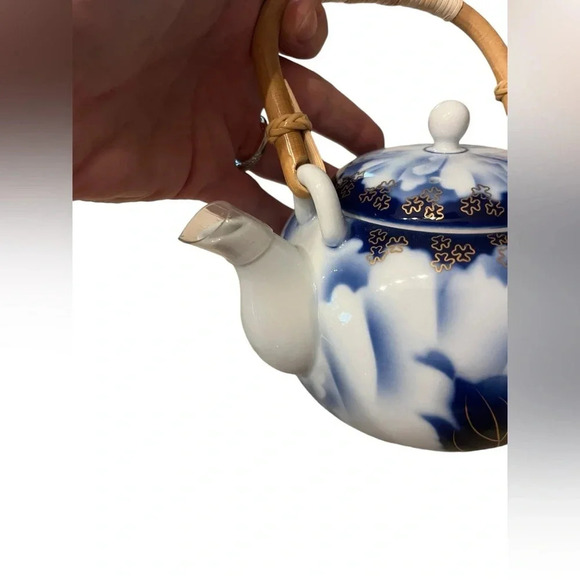 Fukagawa Seiji Peony Gold Mill Cobalt Blue Set Teapot  And 3 Tea Cups & … - Picture 5 of 15